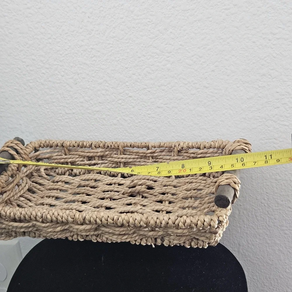 Vintage‎ wood braided serving tray with handles napkin basket